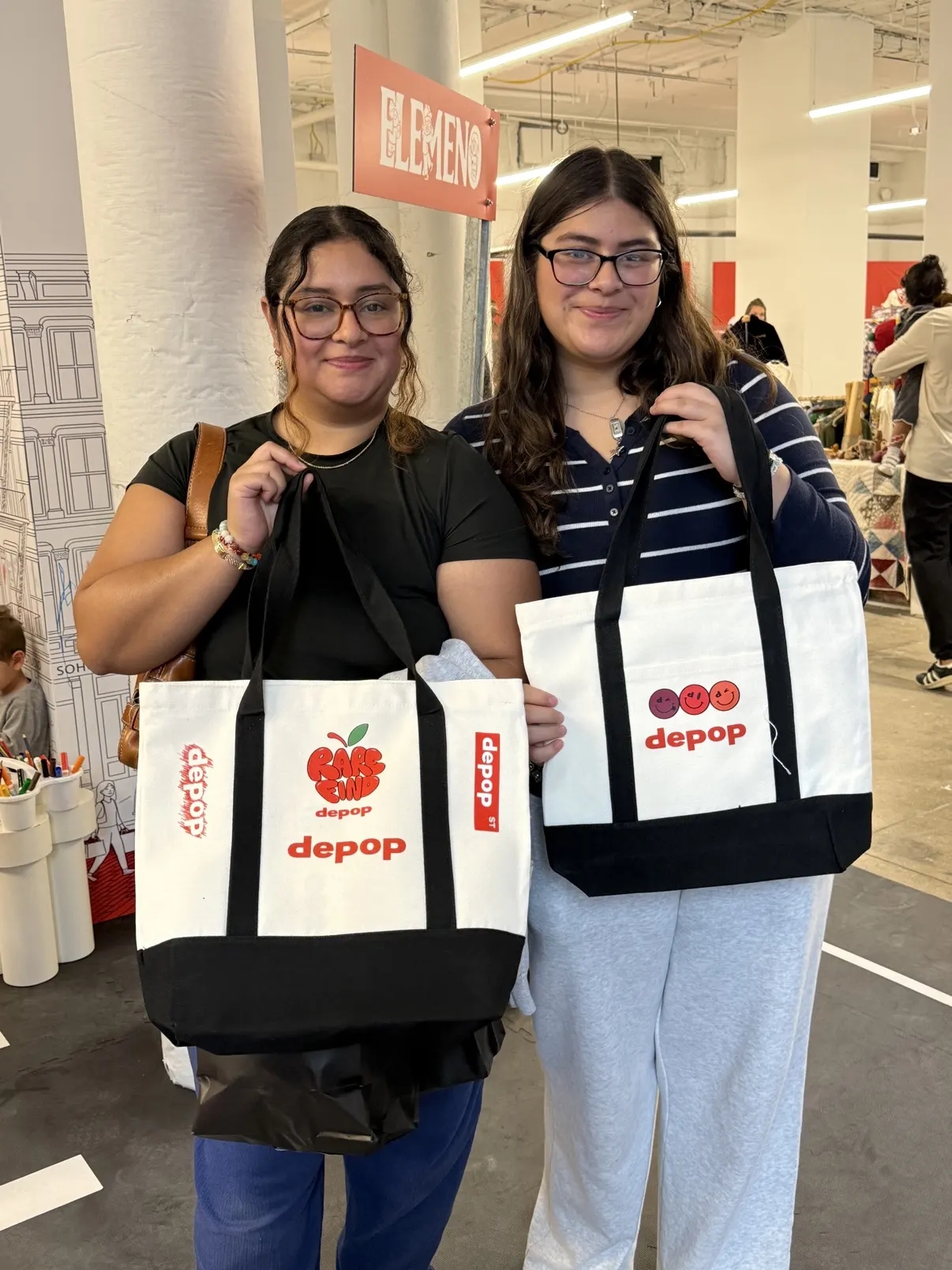 Totes printed live at a Depop event